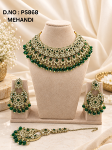 Chandbali Motif Antique Gold Plated Broad Choker Necklace <b>Set</b> With Earrings & Mang Tika Floral Fashion <b>Jewellery</b> <b>Set</b> For Wedding - Product Image 2