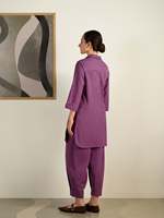 Robe midi rayée violette à manches trois quarts, col rabattu, coupe ample, décontractée, été, tissu en coton tissé