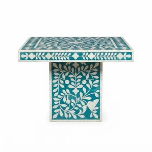 Handcrafted Bone Inlay Coffee <b>Table</b> Square Pedestal Living Room Center <b>Table</b> Custom Floral Pattern Eco-Friendly <b>Resin</b> <b>Table</b> - Product Image 1