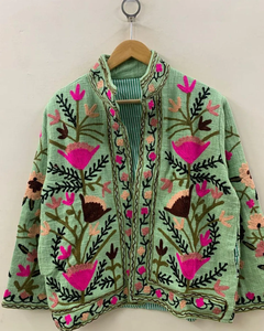 Bohemian TNT Suzani Cotton Embroidered Short <b>Jacket</b> Suzani Overcoat Short Floral Coat - Product Image 1