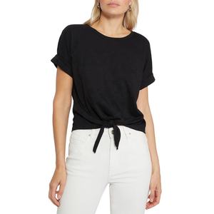 Top corto negro personalizado para mujer, camiseta con lazo de media manga, camisa Formal atractiva para mujer - Product Image 1