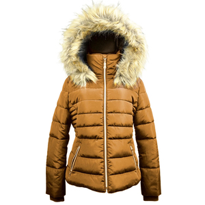 Abrigo de punto verde oliva para mujer, relleno de poliéster, con capucha de piel sintética, cierre de cremallera, manga larga, cálido, estilo casual para invierno - Product Image 6