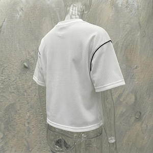 Snowgrace Mesh T-<b>Shirt</b> Men's Oversized Short Sleeve Breathable Casual O-Neck White Letter Print Style - Product Image 6