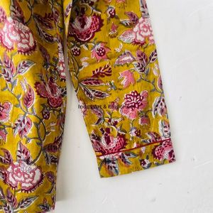 Hand Block Printed Cotton <b>Pyjama</b> Set Women | Soft Sleepwear Loungewear Premium Handmade Quick Dry V-neck Button Fly High Rise - Product Image 2
