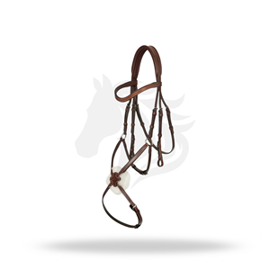 Brida GRACKLE HAVANA SILVER de tamaño completo para equitación inglesa y control en saltos. - Product Image 1