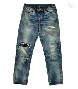 กางเกงยีนส์เดนิมน้ำหนักเบาทรงตรงเอวกลางคุณภาพสูงแบบสั่งทำพิเศษ ตกแต่งด้วยผ้าปะติด ซิป แต่งยับสไตล์ลำลองและเป็นทางการสำหรับฤดูใบไม้ร่วง - Product Image 2