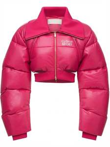CLOVIX Chaqueta Acolchada Rosa para Mujer, Abrigo de Invierno con Cuello Alto, Cierre de Cremallera, Color Sólido, Largo Corto, Manga Larga - Product Image 1