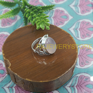 Natural Rose Quartz Oval Cabochon <b>Ring</b> 925 Sterling Silver Handmade Statement Healing <b>Crystal</b> Wide Band Boho Vintage Design Her - Product Image 3