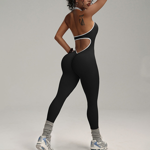 Custom Logo Canvas Casual Women's Yoga <b>Jumpsuit</b> High Waist off Shoulder Breathable Quick Dry Loose Fit Fitness <b>Workout</b> Suit - Product Image 1