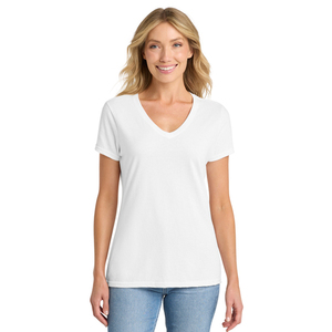2026 <b>Women's</b> <b>White</b> V-Neck <b>Short</b> <b>Sleeve</b> Cotton T-<b>Shirt</b> Regular Fit Solid Color All Seasons Wear T <b>Shirt</b> - Product Image 1