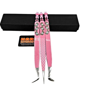 Ensemble de pinces à épiler professionnelles pour extensions de cils, design lapin, acier inoxydable, pointes lisses, fabriqué au Pakistan, emballage personnalisable avec logo - Product Image 3