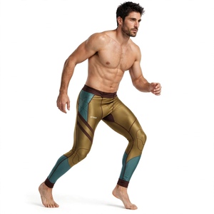 Leggings de compression pleine longueur pour hommes, couleur personnalisée, motif géométrique, en Spandex et Nylon, taille élastique, pour le sport et le fitness - Product Image 5