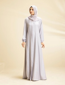 Muslim Women Everyday Luminous Pearl Abaya Set Saudi Solid Long <b>Elastic</b> Sleeve Floor-Length Straight Modest Full Cover Natural - Product Image 5