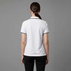 Camiseta polo de manga corta para mujer, 300GSM, 100% algodón, con botones, logotipo personalizado, con rayas negras, estilo hip hop, ODM/OEM. - Product Image 2