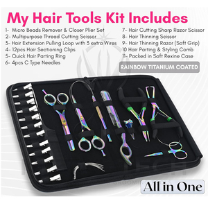 Rainbow Titanium Shade Premium Quality Travel Case Hair Extension <b>Tools</b> Loop Needle Hair Clips For Beauty Salon Hair Care - Product Image 2