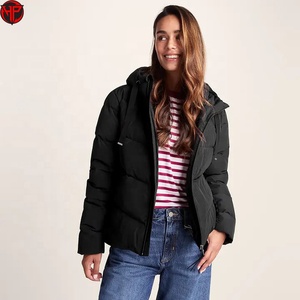 <b>Women's</b> <b>Black</b> Hooded Down Puffer Jacket Short Quilted <b>Winter</b> <b>Coat</b> with Zipper Custom <b>Women</b> Puffer Jacket <b>Winter</b> Quilted Hood - Product Image 2