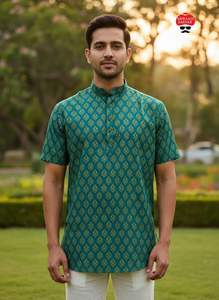 Outluk Added Pintex Cotton Formal <b>Short</b> <b>Kurta</b> <b>for</b> <b>Men</b>-Party Wear All Seasons - Product Image 4