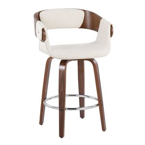 Set di 2 Sgabelli da Bancone Elisa, Design Moderno Mid-Century in Noce e Tessuto Crema per Uso Bar - Product Image 2