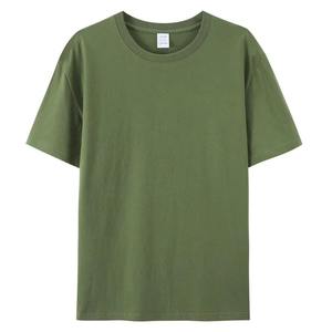 T-shirt pour homme, vert olive, col rond, manches courtes, coupe classique, tissu jersey 100% coton, respirant, couleur unie, décontracté - Product Image 1