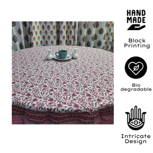 Floral Cotton Jaipur block print 4 seater <b>Round</b> <b>Table</b> <b>Cloth</b>, Eco-friendly handcrafted Premium Boho Design Sustainable Durable - Product Image 3