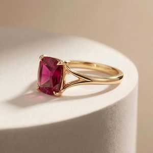 Cushion Cut Ruby Engagement <b>Ring</b> Split Shank Solitaire 925 Sterling Silver 14K Gold Plated July Birthstone Gift - Product Image 2