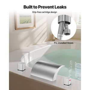 Rubinetto per vasca da bagno a cascata a 3 fori, set rubinetteria con 2 maniglie, montaggio su bordo vasca, accessorio per bagno - Product Image 5