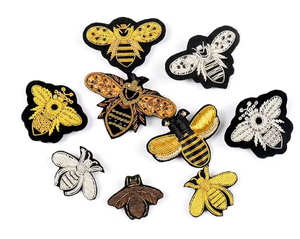 Hand Embroidery Velvet Bee Patch Custom Insect Embroidered Badge <b>with</b> Bullion Wire Premium Quality Sew on Patch Bulk Supply - Product Image 1