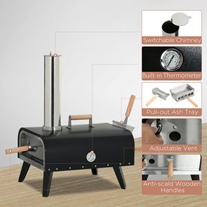 Forno per Pizza a Legna da Esterno Nero con 12 Pietre Refrattarie e Copertura Impermeabile per Cucinare sul Patio, Ideale per Tostare e Cuocere! - Product Image 5