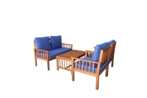 Acacia Wood <b>Foldable</b> Modern <b>Outdoor</b> Garden Sofa Set with Blue Cushions Weather Resistant 6 Seater Furniture - Product Image 5