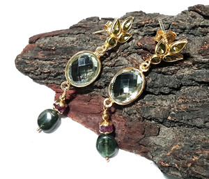 Boucles d'oreilles pendantes en argent sterling plaqué or 14 carats, style bohème, faites à la main, avec améthyste verte naturelle et multi-tourmaline, pour femmes - Product Image 6