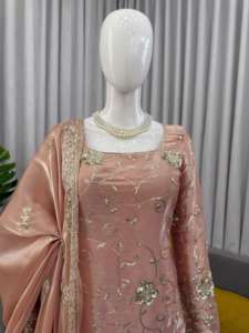 Conjunto Sharara de Chinon Puro, Hermoso y Elegante, Estilo Indio-Pakistaní, para Fiestas, Bodas y Uso Casual, para Mujer - Product Image 3