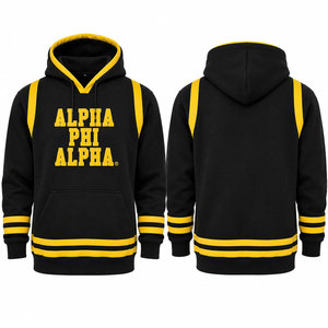 Sweat-shirt à capuche noir pour homme Alpha Phi Alpha, coupe classique, en molleton de coton, décontracté, streetwear d'automne, avec poche et bordure jaune - Product Image 1