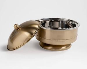 Juego de calentadores de comida geométricos de acero inoxidable dorado con asas de madera, elegante soporte de tapa para buffet árabe, uso comercial, hospitalidad Eid - Product Image 6