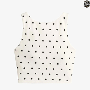 Débardeur court personnalisé à pois pour femme, sans manches, décontracté, été, fabrication OEM, vente en gros, logo frontal - Product Image 3