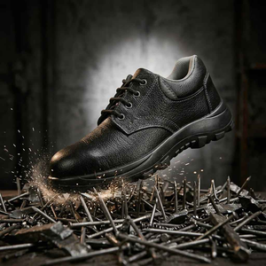 Chaussures de sécurité pour hommes en cuir de buffle de bonne qualité, embout en acier, antistatiques, basses, avec doublure en maille grise, pour usage industriel - Product Image 1