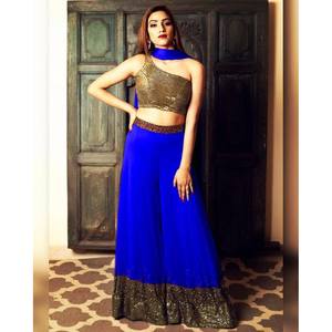 FANCY GEORGETTE ZARI SECUENCIA TRABAJO PALAZZO BLUSA CON DUPATTA AZUL - Product Image 1