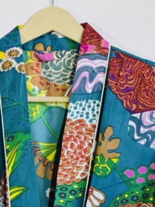 Bata Kimono de Algodón con Estampado Floral Multicolor |   Albornoz largo tipo lounge |   Ropa Casual para Mujer - Product Image 3