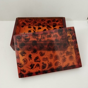 Luxury Faux Tortoise Shell Resin Storage <b>Box</b> with Lid Handmade Decorative Resin Jewelry <b>Box</b> for <b>Vanity</b> Table Modern Amber Black - Product Image 2