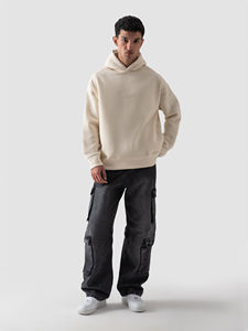 Sudadera con capucha de forro polar para hombre, corte regular, con cremallera, estilo urbano, hombros caídos, algodón de 500g de alto gramaje, con bolsillo, antiencogimiento, funcional - Product Image 3