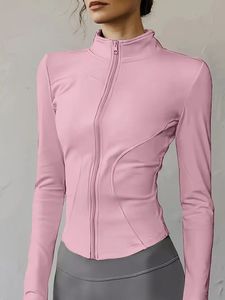 Top Deportivo de Manga Larga Rosa para Mujer, Ajustado, con Cierre Frontal, Color Sólido, Poliéster, Ropa Deportiva - Product Image 5