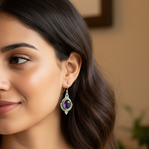 Boucles d'oreilles pendantes de luxe en améthyste et lotus, en argent sterling 925 plaqué or rose et or jaune, bijoux faits à la main, cadeau pour femme, mode et art - Product Image 4