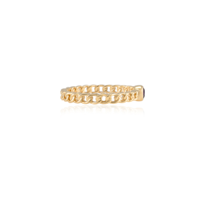 14K Gold <b>Dainty</b> Amethyst Chain <b>Ring</b> with Prong Setting - Product Image 6