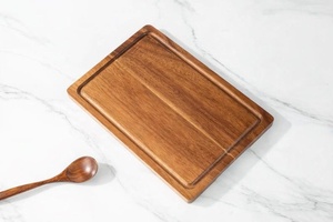 Planche à découper rectangulaire en bambou avec poignée, planche à découper en bois naturel, planche à découper en bois d'acacia, bloc de cuisine en acacia naturel - Product Image 4