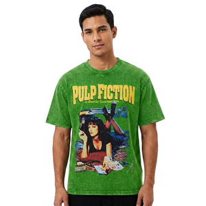 Camiseta Vintage de Hombre Pulp Fiction, Manga Corta, Cuello Redondo, Algodón Estampado, Teñido Moderno, Oversize, Lisa, Transpirable - Product Image 3