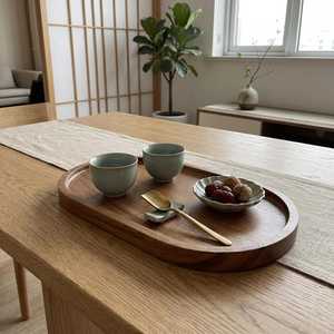 Oval Wood Luxury Tea Serving Tray Coaster Polished Tabletop Plate for Tea Drinks Snacks Party Home Restaurant - Product Image 1