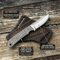 Couteau de chasse personnalisé DIY OEM en acier inoxydable, lame à pointe tombante, bord droit, manche gravé, étui en cuir, 8 pouces, 0,5 mm