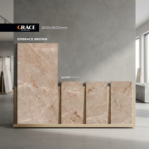 Azulejos de porcelana pulida Embrace Brown de 800x1600 mm con diseño de mármol marrón para suministro a concesionarios y salas de exhibición. - Product Image 1