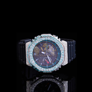 Bust Down Luxury Analog Digital <b>Watch</b> Silver Case Rubber Band VVS Moissanite Bezel <b>Black</b> Dial <b>Men's</b> <b>Watch</b> For Her Best For Party - Product Image 1