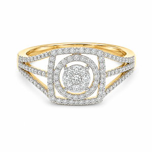 Bague solitaire pavée de diamants naturels de 0,72 carat en or jaune 18 carats |   Bijoux élégants et raffinés pour femmes, tendance pour les mariages et les soirées, idéal pour un cadeau - Product Image 1