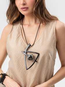 Geometric horn Necklace With Natural Stone Pendant Black Gun Plated Bohemia Style Women's Jewelry Set horn necklace pendant - Product Image 1